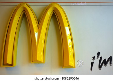 BANGKOK, THAILAND - APRIL 10, 2018: Logo and Electronic sign of McDonald's Restaurant. McDonald was established by brother Mac in 1948.