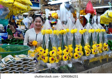 Bangkok, Thailand, April 13, 2017 - Pak Khlong Talad in Chinatown is the biggest wholesale and retail fresh flower market in Bangkok.