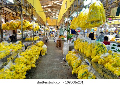 Bangkok, Thailand, April 13, 2017 - Pak Khlong Talad in Chinatown is the biggest wholesale and retail fresh flower market in Bangkok.