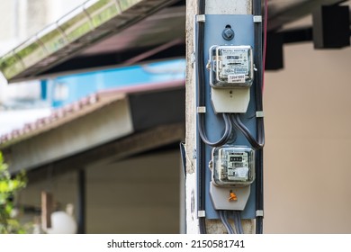 Bangkok, Thailand - April, 18, 2022 :Watthour Meter Of Electricity For Use In Home.This Is A Modern Technology That Can Monitor The Home's Electrical Energy Consumption.Electricity Meter At Bangkok