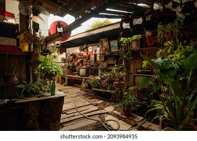 BANGKOK, THAILAND - APRIL 23, 2016: Small And Cozy Backyard With Second Hand Furniture For Sale