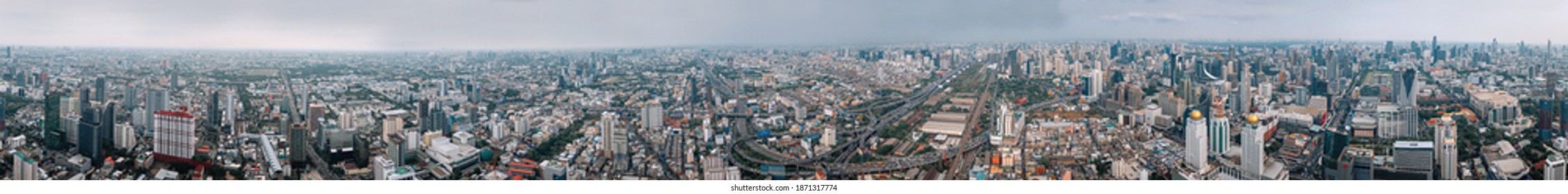 
Bangkok, Thailand - April 26, 2019: Panoramic Shot Of The City Seen From Observation Deck Of Baiyoke Sky Hotel.
