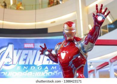 Bangkok, Thailand - April 27, 2019 : A Photo Of Ironman Model Figure In Real Life Size In Front Of Theatre To Promote The Famous Movie Avengers Endgame (2019).