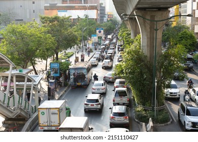 Bangkok Thailand - April 27 2022: Traffic congestion on Sukhumvit Road, Phrom Phong