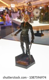 Bangkok, Thailand - April 28, 2018: Mini Model Black Widow (Natasha Romanoff) Model From A Marvel Superhero Movie Avengers 3: Infinity War Displays At The Theater