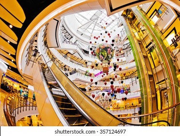 BANGKOK, THAILAND- APRIL 30, 2015: Festive interior ZEN shopping mall in Central World Plaza. It is a shopping plaza which is the sixth largest shopping complex in the world, owned by Central Pattana
