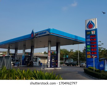 Bangkok, Thailand - April 4, 2020: PTT Gas Station PTT is an oil and gas company in the Stock Exchange of Thailand. Now the diesel price is continuously decreasing. The economic crisis in 2020