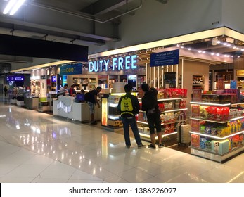 Bangkok, Thailand - April 7, 2019 : Exterior View Of Duty Free Store Selling Assorted Products At Suvarnabhumi Airport