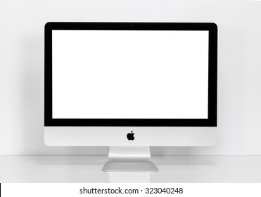 BANGKOK, THAILAND - August 14, 2015: Photo of new iMac 21.5 With OS X Yosemite. iMac - monoblock series of personal computers, created by Apple Inc.
