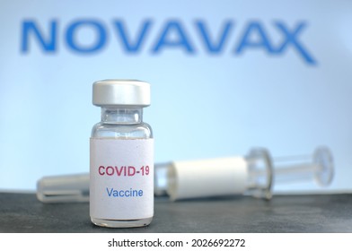 Bangkok, Thailand - August 17, 2021: Bottle Of Covid-19 Vaccine With Novavax Trademark