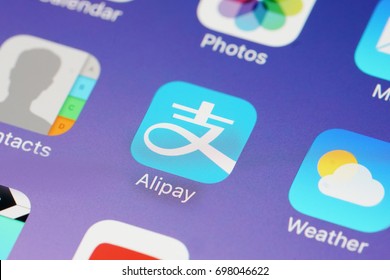 BANGKOK, THAILAND -AUGUST 18, 2017:Alipay Icon on IPhone screen on August 18,2017