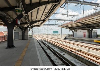 Bangkok, Thailand - August 19, 2021 - Platform No.1 At SRT Dark Red Line Lak Si Station.