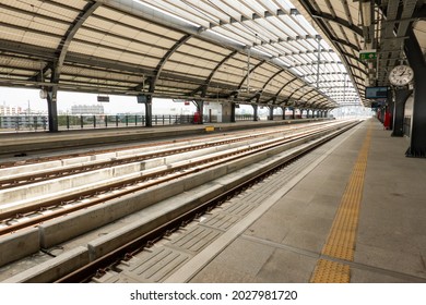 Bangkok, Thailand - August 19, 2021 - Platform No.1 At SRT Dark Red Line Lak Si Station.