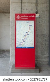 Bangkok, Thailand - August 19, 2021 - Route Map Of A Recently Opened SRT Dark Red Line.