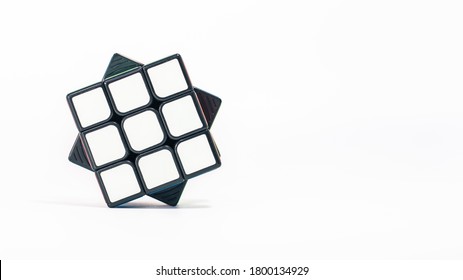 Bangkok, Thailand - August 20, 2020 :
Close-up of 3x3 Rubik's cube on white background   
