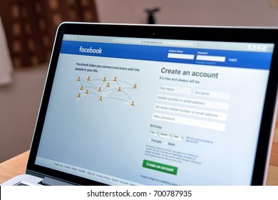 Bangkok, Thailand - August 22, 2017 : laptop showing screen facebook.  facebook largest and most popular social networking site in the world.