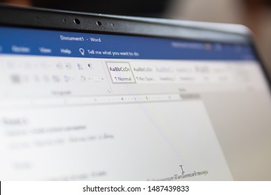 Bangkok, Thailand - August 22, 2019 : Microsoft Word, a word processor developed by Microsoft, on computer screen.