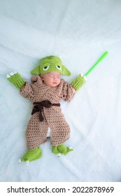 Bangkok, Thailand - August 22, 2021: Cute Newborn Baby In A Grogu Costume