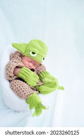 Bangkok, Thailand - August 22, 2021: Cute Newborn Baby In A Grogu Costume