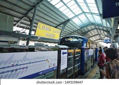 BANGKOK, THAILAND - AUGUST 25, 2019: Tha Phra MRT Station. The MRT Blue Line.