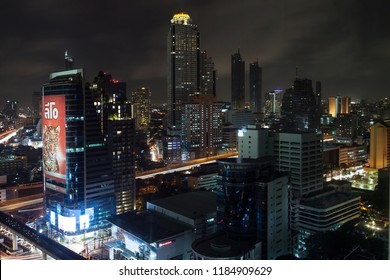 Bangkok, Thailand - August 26, 2018: Night view of the Sathorn District in Bangkok, Thailand.