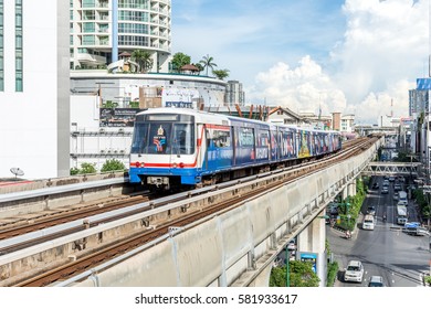 Bangkok, Thailand - August 27, 2016 : BTS skytrain train runs in Bangkok. Many people in Bangkok used skytrain to save time.