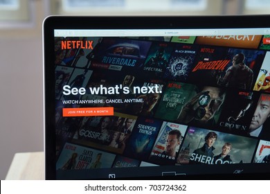 Bangkok, Thailand - August 27, 2017 : Netflix app on Laptop screen. Netflix is an international leading subscription service for watching TV episodes and movies.
