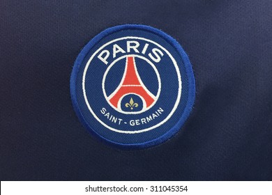 BANGKOK, THAILAND -AUGUST 29, 2015: the logo of Paris Saint Germain football club on an official jersey on August 29, 2015 in Bangkok Thailand.