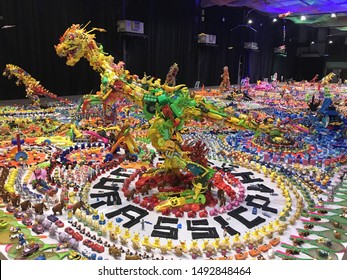 BANGKOK, THAILAND - AUGUST 29, 2019: Jurassic Plastic Exhibition By Japanese Artist Hiroshi Fuji On 29 August - 14 October 2019 At Changchui Creative Park.All Sculptures Were Made From Unwanted Toys.