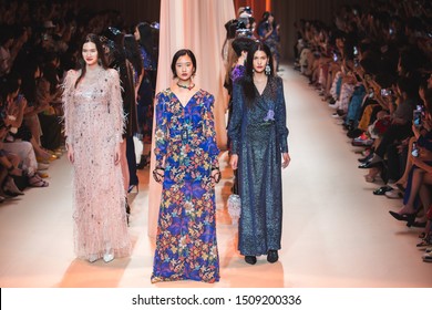 Bangkok, Thailand - August 30, 2019: Models walk on runway during Kloset collection Autumn/Winter 2019 Show on ELLE Fashion Week Fall/Winter 2019 at CentralWorld.