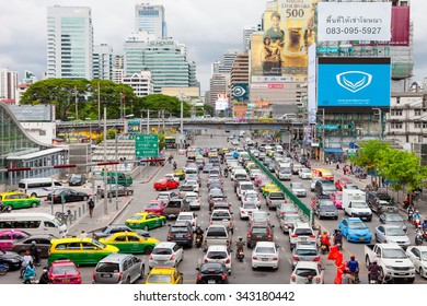 BANGKOK, THAILAND - CIRCA AUGUST, 2015: Traffic jam during rush hour in Bangkok, Thailand - circa August, 2015. Bangkok is the most crowded city in Thailand.
