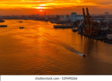 Bangkok, Thailand cityscape. Twilight morning view at chao phaya river 