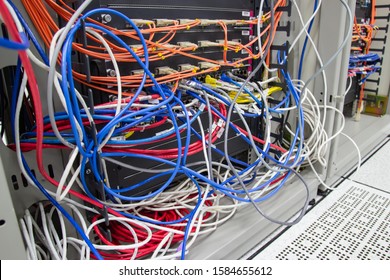 Bangkok Thailand :- Dec 10, 2019 :-  Cable Network In Server Room Cable Tangled Of Poorly Routed Cables Concept Organized Cabling In Server Rooms