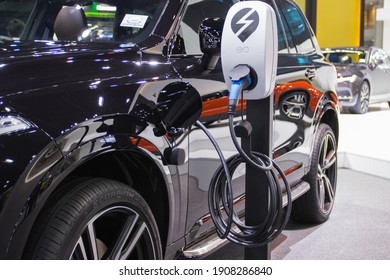 Bangkok Thailand :- Dec 2, 2020 : Volvo Cars With Charging The Battery For The Car New Automotive Innovations The Power Supply Plugged