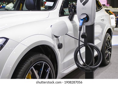 Bangkok Thailand :- Dec 2, 2020 : Volvo Cars With Charging The Battery For The Car New Automotive Innovations The Power Supply Plugged