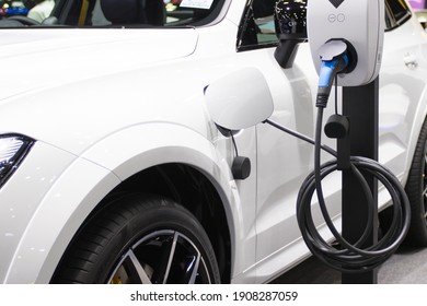 Bangkok Thailand :- Dec 2, 2020 : Volvo Cars With Charging The Battery For The Car New Automotive Innovations The Power Supply Plugged