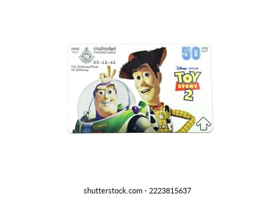 BANGKOK, THAILAND, Dec 3, 1999. Old Rare Thailand TOT Pin Phone Prepaid Card 50 THB. Picture On Card Is TOY STORY 2 Movie