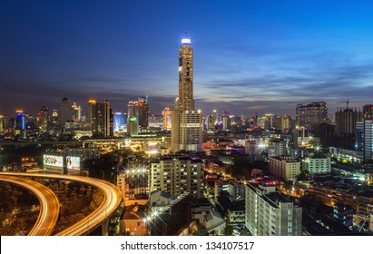 BANGKOK THAILAND - DEC. 31 : View of Baiyok Tower II and the express way in the evening taken on December 31, 2012 in Bangkok. It is the tallest building in Bangkok with 328.4 m (1,077 ft).