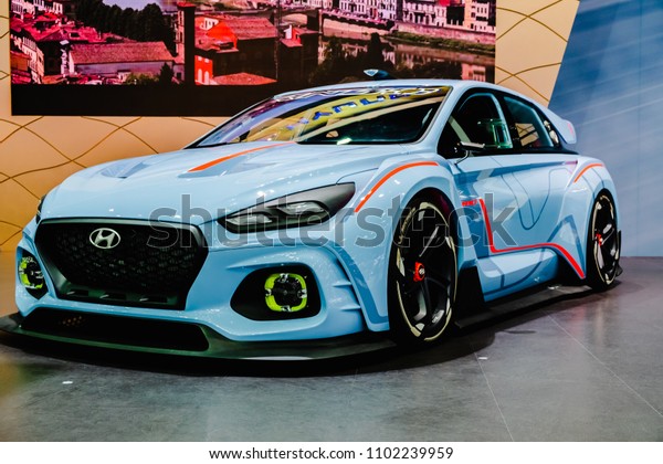Bangkok Thailand\
Dec.06,2017 : Hyundai cars have adapted cars for racing in the\
field. Show at Bangkok Motor\
Show.