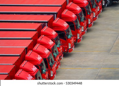 BANGKOK, THAILAND December 05, 2016 ; Row Of Coca Cola Truck Preparing Carry Coke Beverage , Coca Cola Is Beverage Popular From Thai People, Bangkok Thailand.