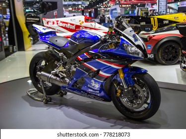Bangkok, Thailand - December 11, 2017: Yamaha YZF R6 Singha Motorsport Team presented in Motor Expo Show 2017
