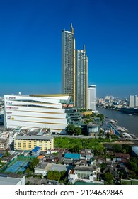 BANGKOK, THAILAND - DECEMBER 11 : Iconsiam shopping mall with the tallest buildings in Thailand, view along Chaophraya river in Bangkok, Thailand, on December 11, 2021.