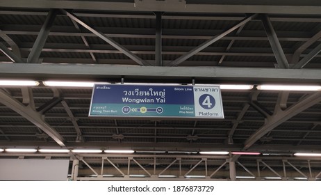 BANGKOK, THAILAND - December 16,2020 : Wongwienyai Station. Silom Line