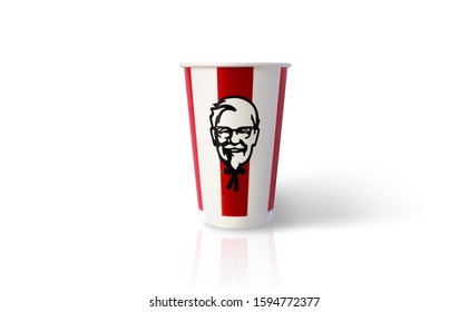 BANGKOK, THAILAND - December 18, 2019: KFC soft drink paper cup for take away. KFC is an American fast food restaurant chain known as Kentucky Fried Chicken.