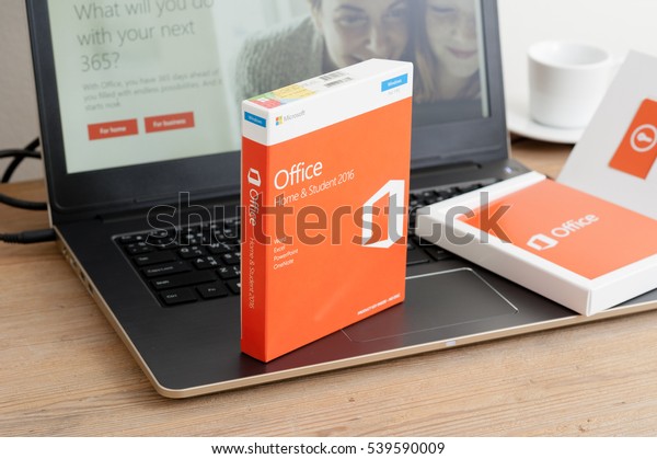 BANGKOK, THAILAND - DECEMBER 20, 2016: The retail box of Microsoft Office Home & Student 2016. Microsoft Office is an office suite of applications developed by Microsoft Corporation.
