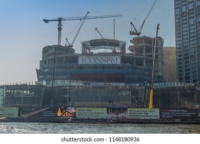 Bangkok, Thailand - December 21, 2017: Under construction of ICONSIAM project, a future mixed-use development on the banks of the Chao Phraya River in Bangkok, Thailand expected to open in 2018.