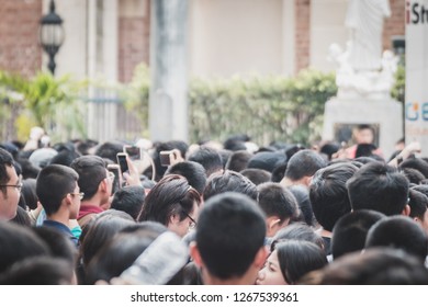 Bangkok, Thailand - December 21, 2018: Crowd Cheering At Assumption College Christmas Fair 2018