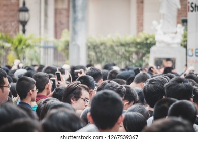 Bangkok, Thailand - December 21, 2018: Crowd Cheering At Assumption College Christmas Fair 2018