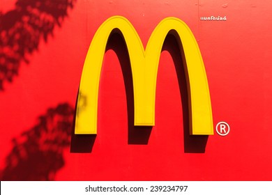 BANGKOK, THAILAND- DECEMBER 22, 2014: McDonalds logo sign in Bangkok on 22 December 2014 in Bangkok. It is the world's largest chain of hamburger fast food restaurants.