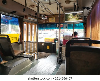 Bangkok, Thailand - December 22 2019:  Bangkok Mass Transit Authority (BMTA) Inside A Orange Bus 107 Klongtoey